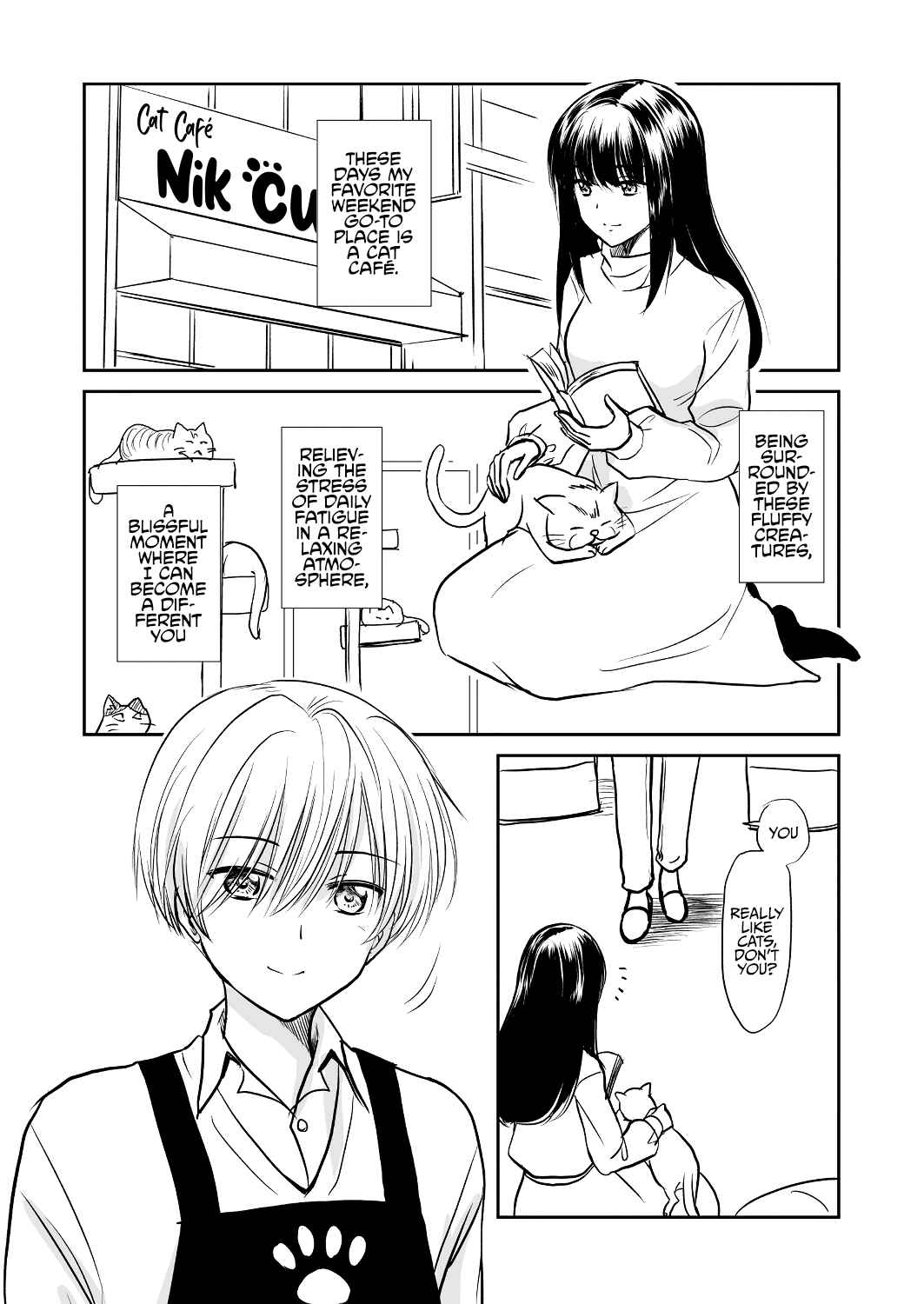 The Charismatic Cat Café Manager (who dresses as a guy) and the Frequent Customer (who dresses as a) Lady Chapter 0 - Page 1