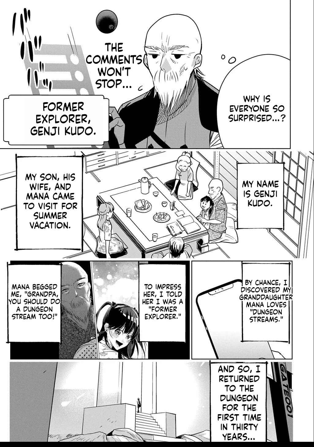 Moto Tansakusha no Ojii-chan: Mago ni Segamarete Dungeon Haishin o Hajimeta njaga, Nazeka Bazuriotta wai Chapter 2.1 - Page 4