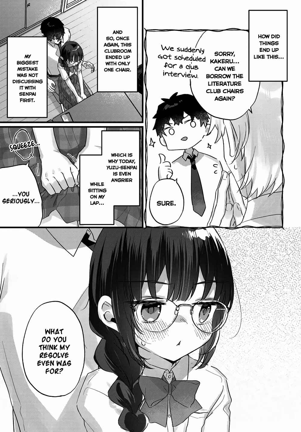 Chiisakute Kawaii Bungeibu no Chiteki na Senpai o, Hiza no Ue ni Nosetara Mainichi Suwattekuru you ni natta Chapter 3.1 - Page 4
