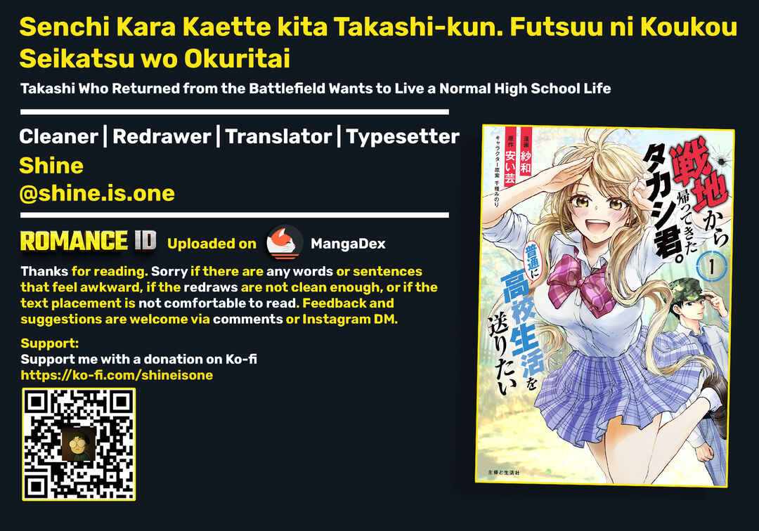 Senchi Kara Kaette kita Takashi-kun. Futsuu ni Koukou Seikatsu wo Okuritai Chapter 4 - Page 35