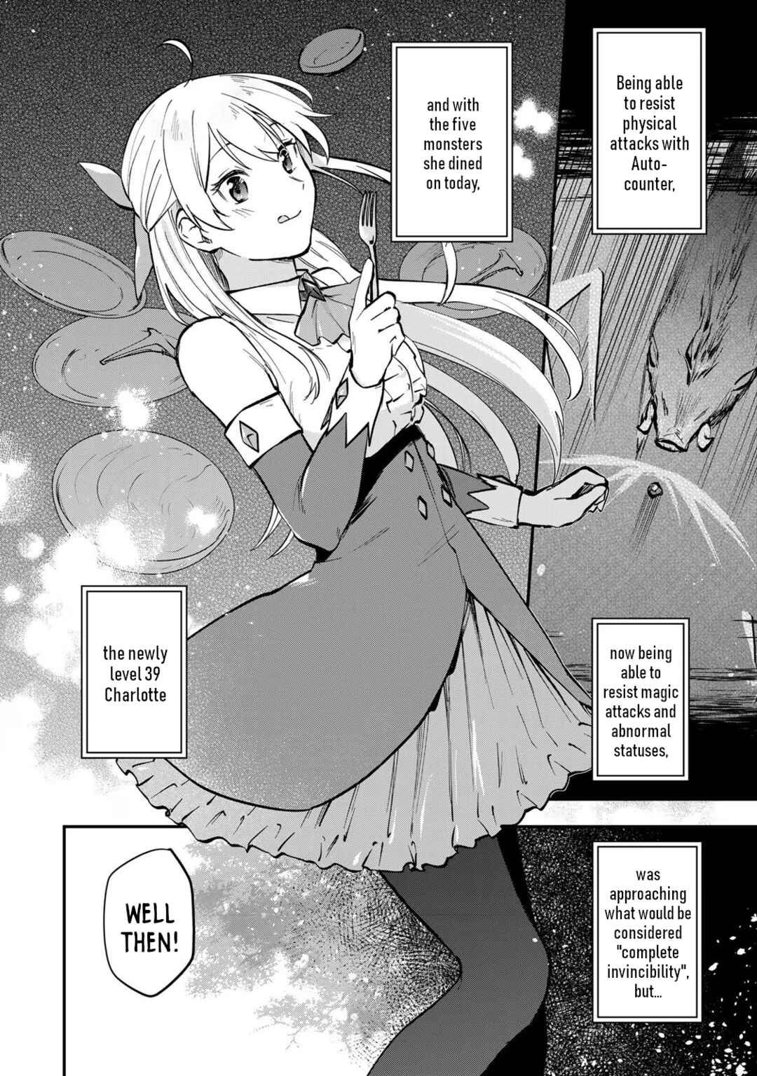 [Pakupaku desu wa] Tsuihou Sareta Ojou-sama no "Monster wo Taberu Hodo Tsuyoku Naru" Skill wa, 1-shoku de 1 Level Up Suru Zendai Mimon no Saikyou Skill deshita. 3-nichi de Jinrui Saikyou ni Narimashita wa! Chapter 7 - Page 35