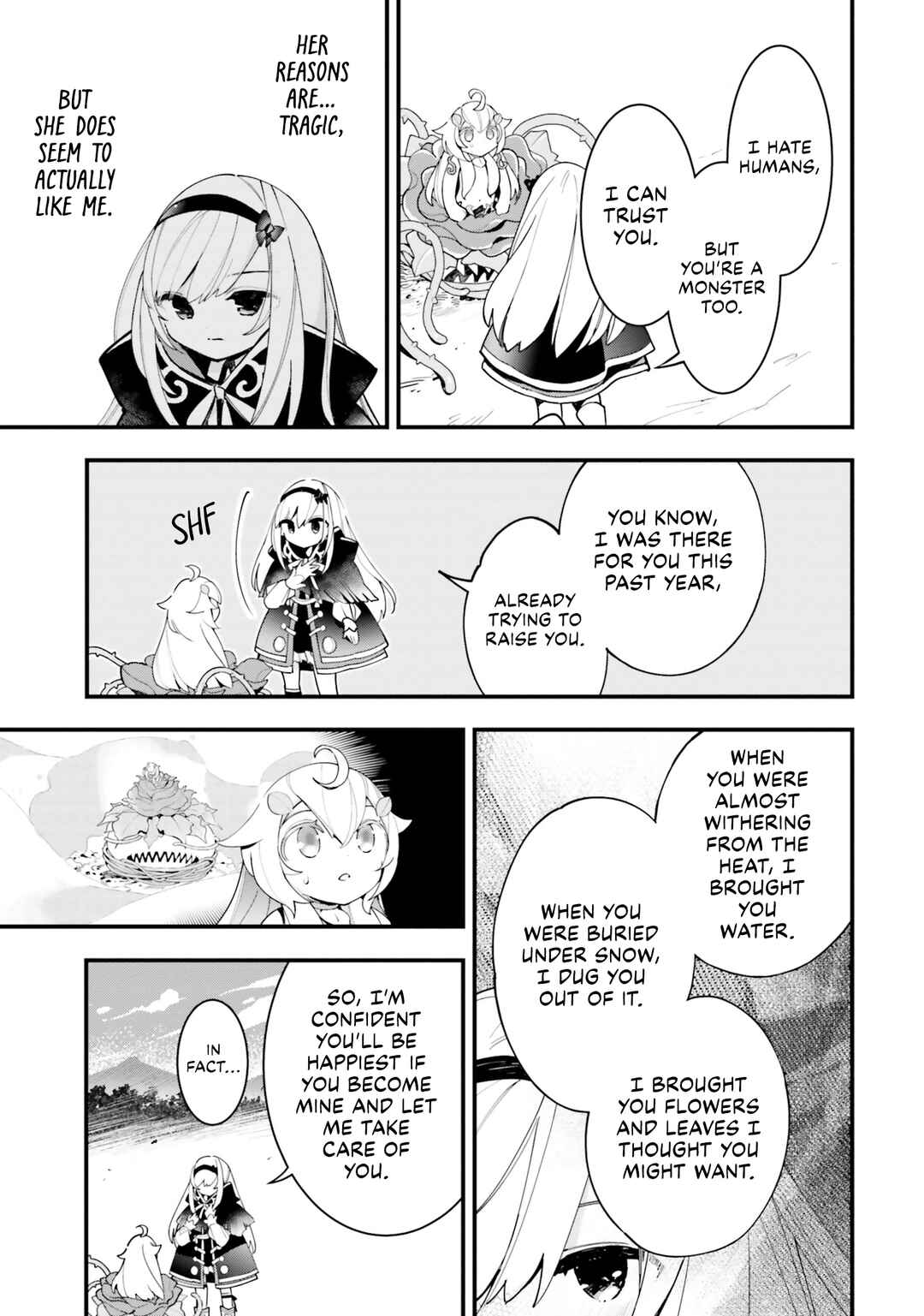 Shokubutsu Monster Musume Nikki: Seijo datta Watashi ga Uragirareta Hate ni Alraune ni Tensei Shite Shimatta node, kore kara wa Kougousei o Shinagara Shizuka ni Shokubutsu Life o Sugoshimasu Chapter 15 - Page 14