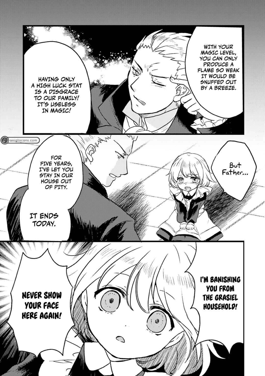 Koun-chi 999 no Watashi, Sokushi Mahou ga Zettai ni Seikou suru no de Sekai Saikyou desu: Mahou-chi 1 de Tsuihousaremashita ga, Kakuritsu Cheat de Moriagaru Chapter 1 - Page 8