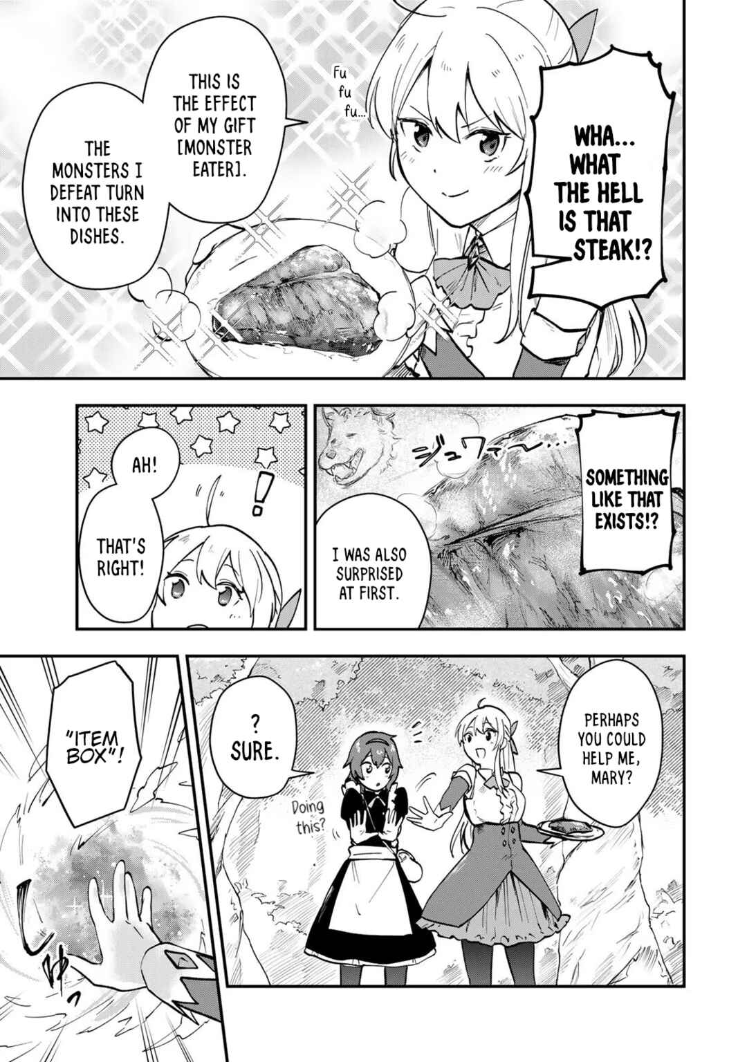 [Pakupaku desu wa] Tsuihou Sareta Ojou-sama no "Monster wo Taberu Hodo Tsuyoku Naru" Skill wa, 1-shoku de 1 Level Up Suru Zendai Mimon no Saikyou Skill deshita. 3-nichi de Jinrui Saikyou ni Narimashita wa! Chapter 6 - Page 25